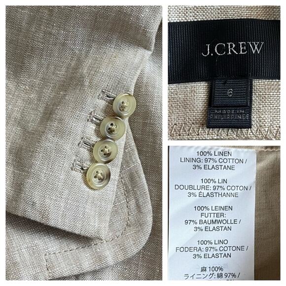 J.Crew Women’s Blazer Linen Schoolboy One Button Slim Lapel Natural Tan Size 6 - Picture 11 of 12